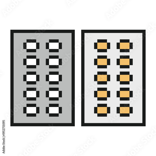 Cartoon medicine capsule or vitamin tablet 8 bit colorful with pill,medication,injection,hospital,doctor,care.