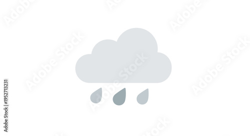 Minimalist Illustration of a Cloudy Sky with Raindrops, Weather Symbol Icon on White Background