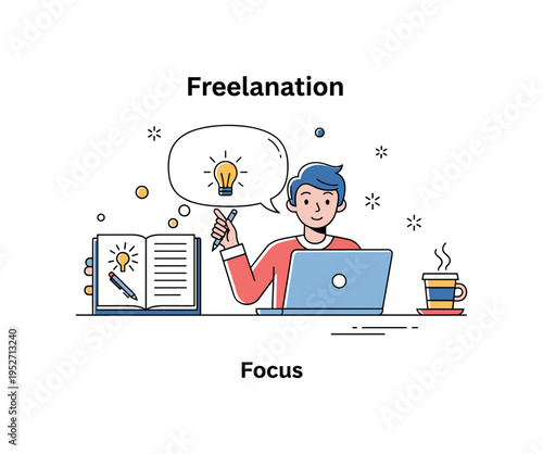 Freelancer brainstorming in a coffee shop with sketchbook and laptop positioned side by side symbolizing idea generation and creative independence. A short
