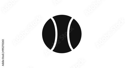 Minimalistic black and white tennis ball graphic on an isolated plain white background