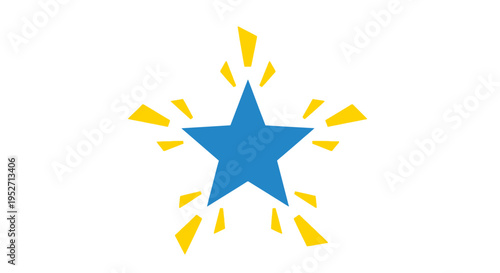 A radiant illustration of a blue star with yellow bursts on a pristine white background