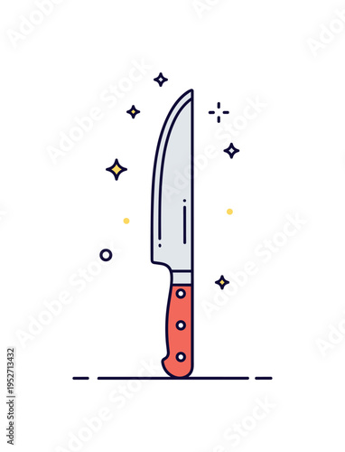 Modern cutlery accessory steak knife displayed upright with subtle highlight accents and tiny sparkle details, expressing durability and refined craftsmanship.