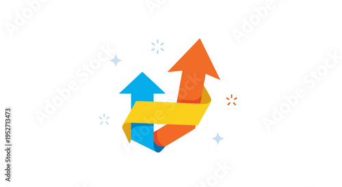 Abstract illustration of ascending arrows with yellow ribbon, representing growth and progress