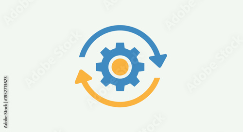 Gear and arrows symbolising processes, updates, and the cycle of innovation in technology