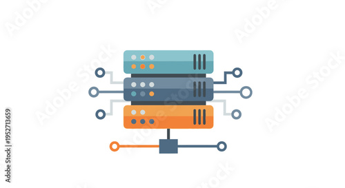 Illustration depicting data servers and network connections for information storage and access