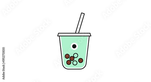 Minimalist Bubble Tea Illustration Depicting Refreshment and Flavorful Beverage Delight