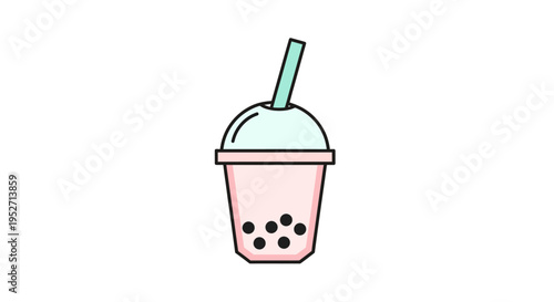 Minimalist illustration of a boba tea cup with straw and dark tapioca pearls
