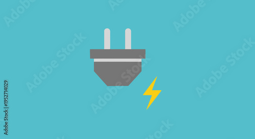 Abstract illustration of a power plug and lightning bolt against a vibrant aqua backdrop