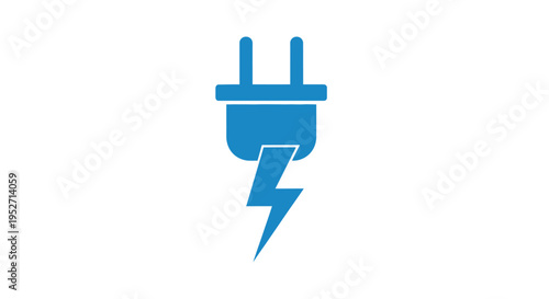 Blue electric plug symbol on white background representing power and electricity