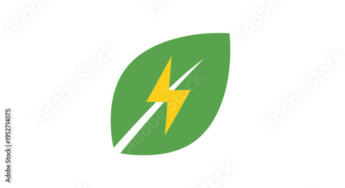 Eco-friendly energy concept represented by a leaf with a lightning bolt symbol design