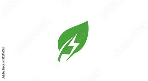 Eco-Friendly Energy Concept: Green Leaf with Lightning Bolt Symbolizes Sustainable Power