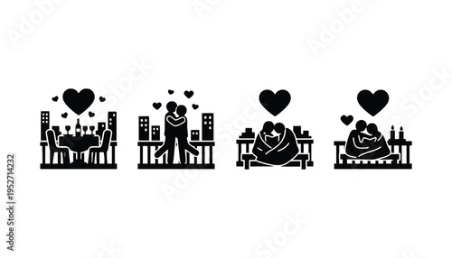 Heart silhouette icon set for love and romance illustrations