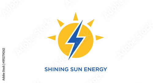Solar energy logo design with sun, lightning bolt, and text for sustainable power company