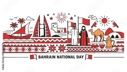 Bahrain National Day vector illustration with traditional Middle Eastern elements