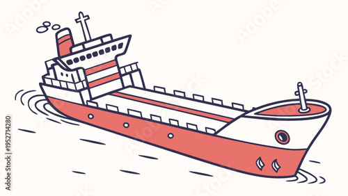 Cartoon Oil Tanker Ship Vector – Colorful Marine Transport Illustration