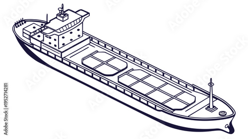 Oil Tanker Top View Vector – Blueprint Style Marine Infographic