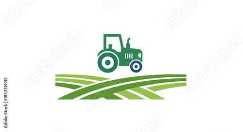 Green Tractor Icon Above Fields Depicting Agriculture and Farming Concept