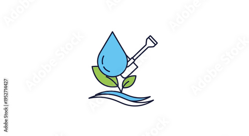 Illustration depicting water conservation, plants, and environmental sustainability in a clean style