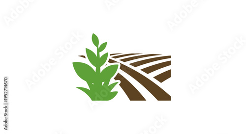 Minimalist representation of a farm field with a plant, perfect for agricultural branding