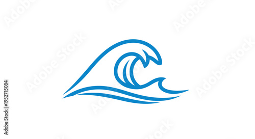 Minimalist Blue Wave Icon on White Background Depicting Coastal Motion and Serenity