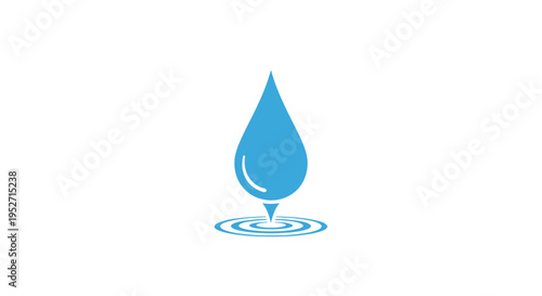Minimalistic Blue Water Drop Icon Depicting Purity, Freshness, and Hydration on White Backdrop