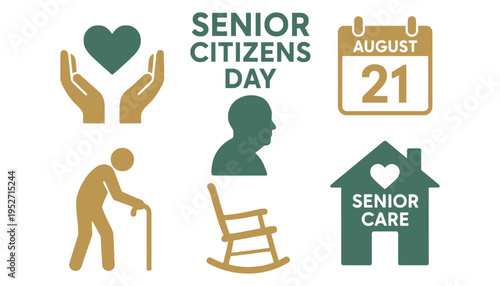 Senior citizens day illustration with icons and symbols of care
