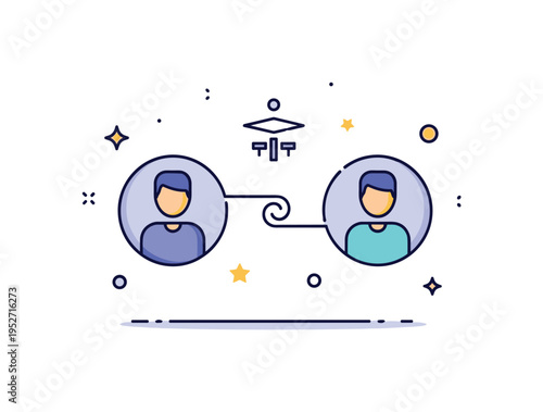 Smart candidate matching built around two profile icons connected by a glowing link line, with a small algorithm symbol suggesting intelligent job