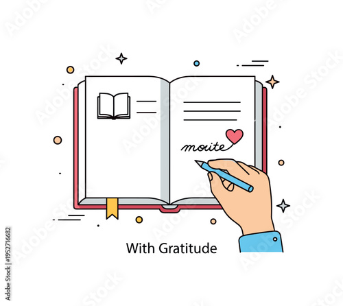 Book signing personal dedication moment illustrated by a close up open book with a handwritten message line and a small heart accent, symbolizing meaningful