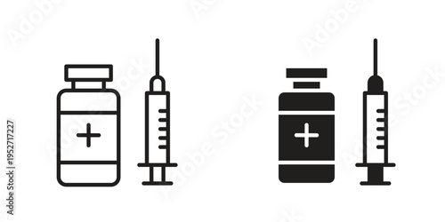 Vaccine vial icons. Vector illustration. Editable stroke. Isolated icon suitable for web,