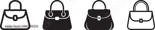 Handbag icon in black, hand bag set, black and white, vector illustration.