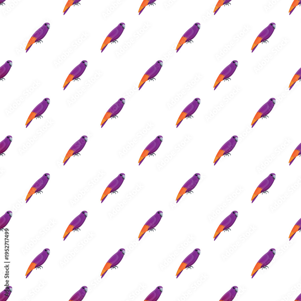 Fototapeta premium Purple and orange parrots creating a vibrant repeating tropical animal pattern
