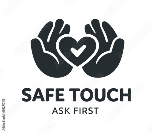 Two cupped hands cradling a heart symbolizing safe touch, consent and caring support.