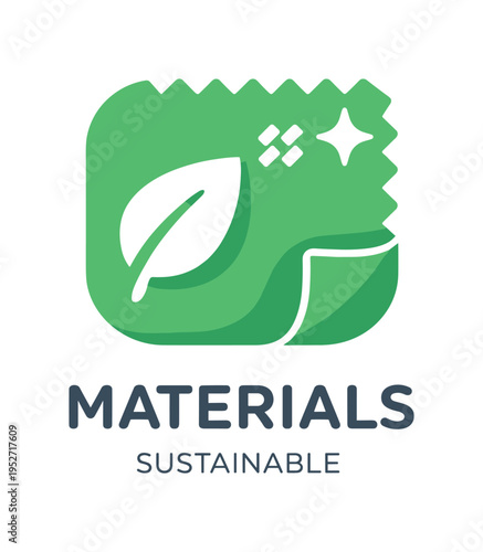 Green fabric swatch icon with a leaf accent and folded corner symbolizing sustainable materials and eco fabrics.