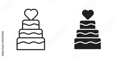 Wedding cake icons. Vector illustration. Editable stroke. Isolated icon suitable for web,