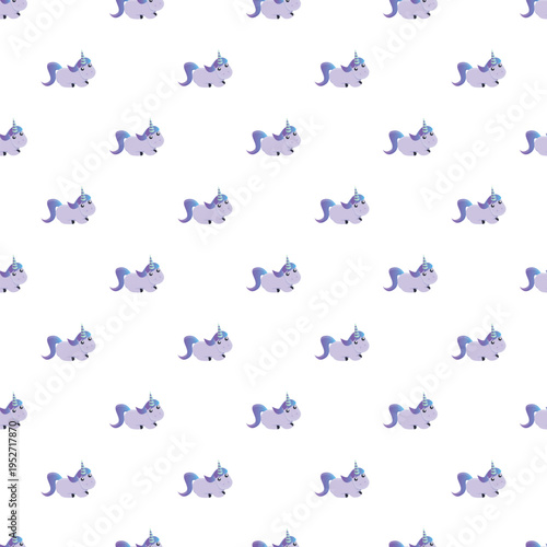 Purple fantasy unicorns repeating in a seamless magical background pattern