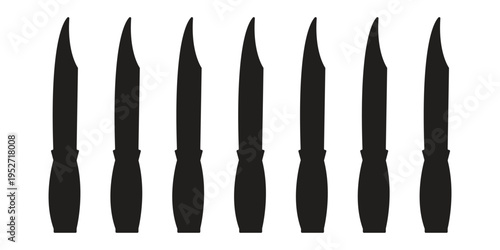 Seven black screwdrivers on a white background