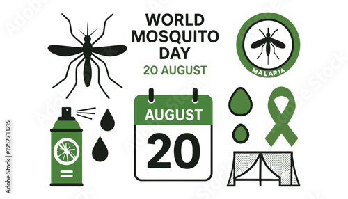 Mosquito vector illustration for World Mosquito Day on August 20