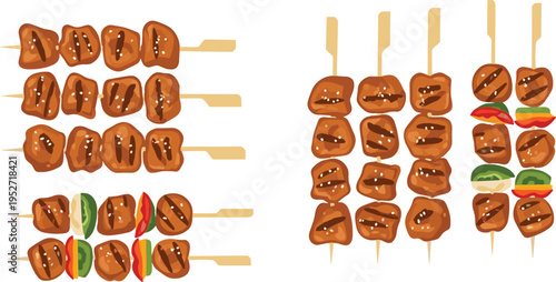 Grilled Meat Skewers Cartoon Vector – BBQ Kabobs Illustration
