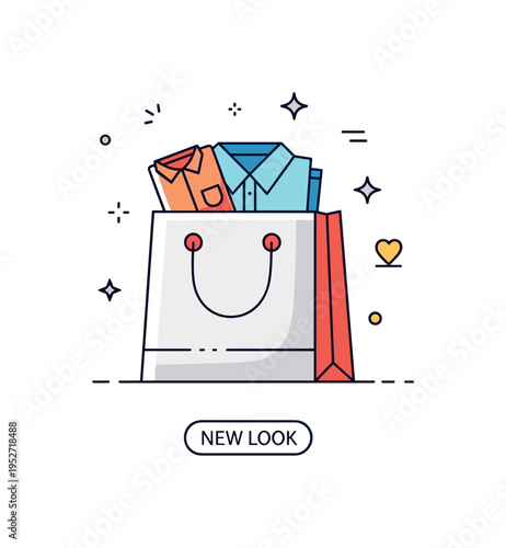 Shopping spree fashion haul concept with a single stylish bag slightly open revealing a folded shirt and tiny star accents, capturing the thrill of new