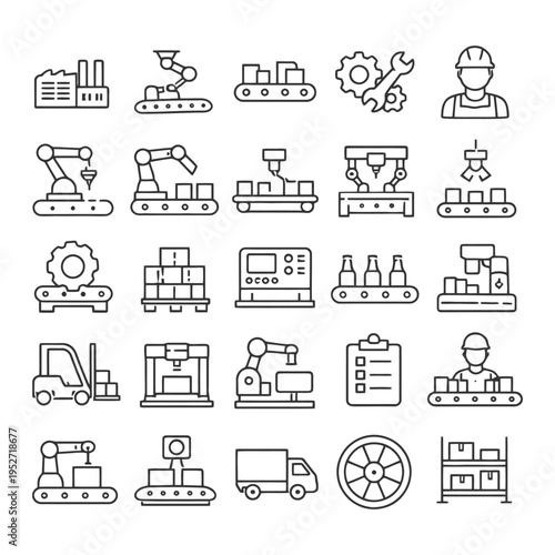 Industrial automation and manufacturing icons set.