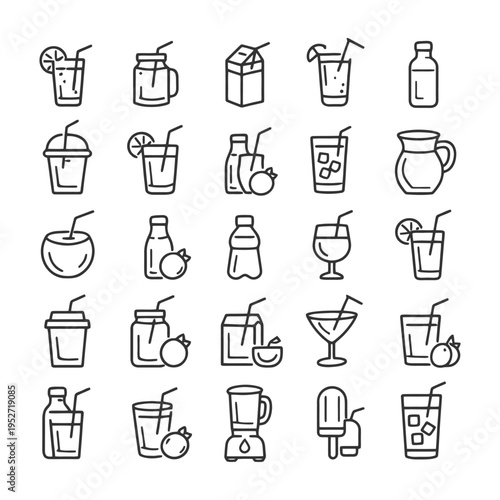 Outline icons of various drinks including juices and cocktails.