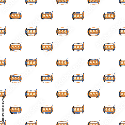 Seamless pattern with classic one armed bandit slot machines displaying a triple seven jackpot