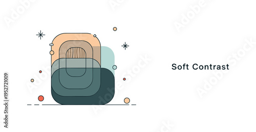 Scandinavian style neutral palette inspiration showing layered soft geometric shapes in muted tones with a small wooden texture accent, expressing understated