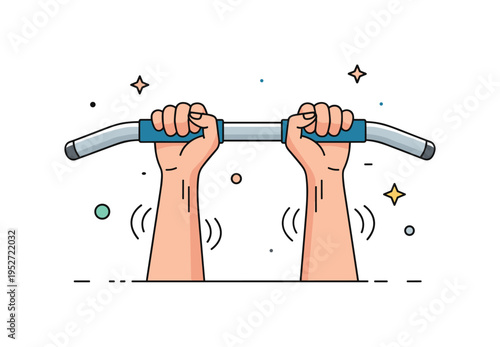 Grip strength training close view of hands holding a pull up bar with subtle tension lines along the arms, symbolizing power and control. A focused concept