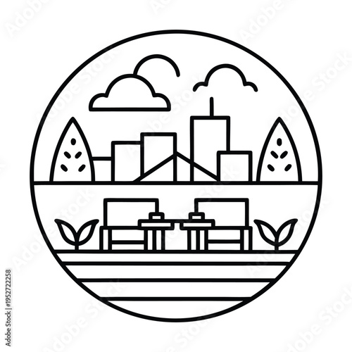 Rooftop Garden Monoline Icon Vector Illustration 