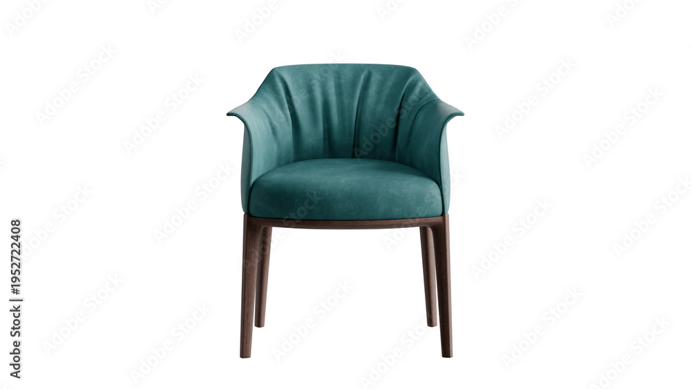 Fototapeta premium Front view of a green fabric chair with a wood on a transparent PNG background.