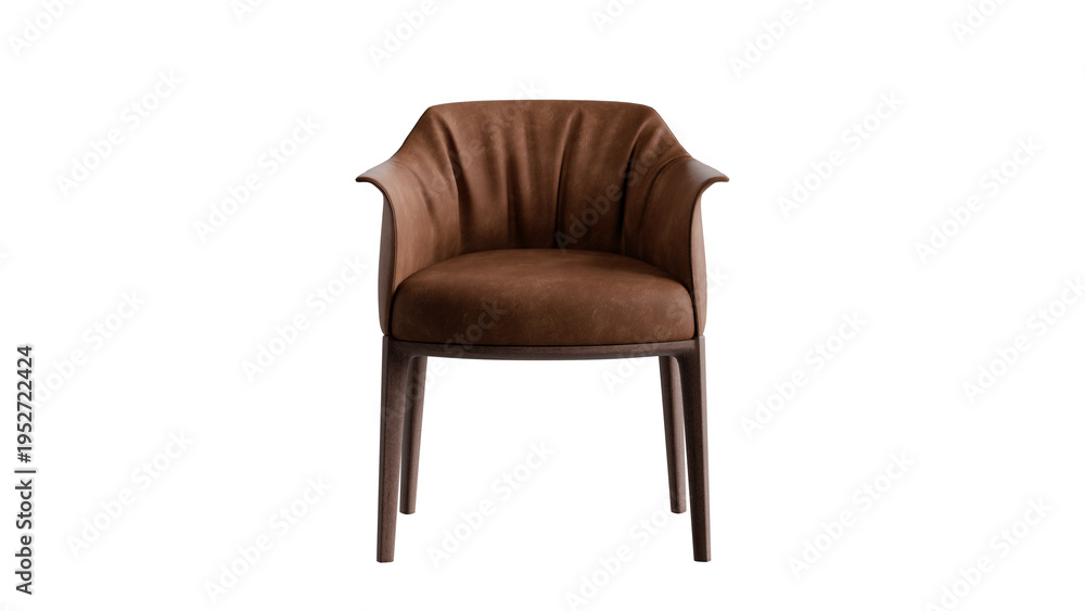 Fototapeta premium Red chair with wood legs and a leather seat. Front view on a transparent background. 