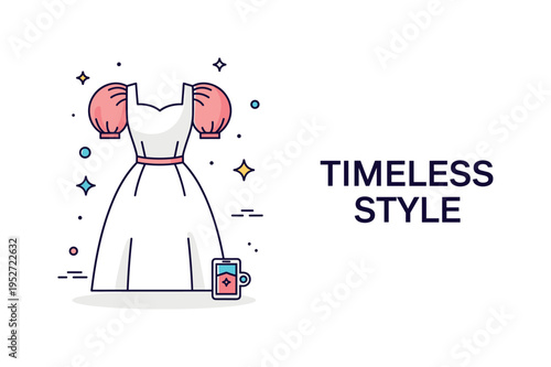 Couture dress vintage inspiration with a classic silhouette featuring puff sleeves and delicate waist detailing, accompanied by tiny decorative stars to