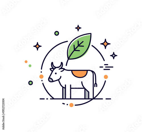 Organic livestock farming symbol featuring a simple animal silhouette combined with a leaf accent and subtle circular frame, expressing eco conscious
