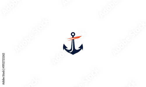 A modern logo featuring a dark blue anchor with an orange accent
